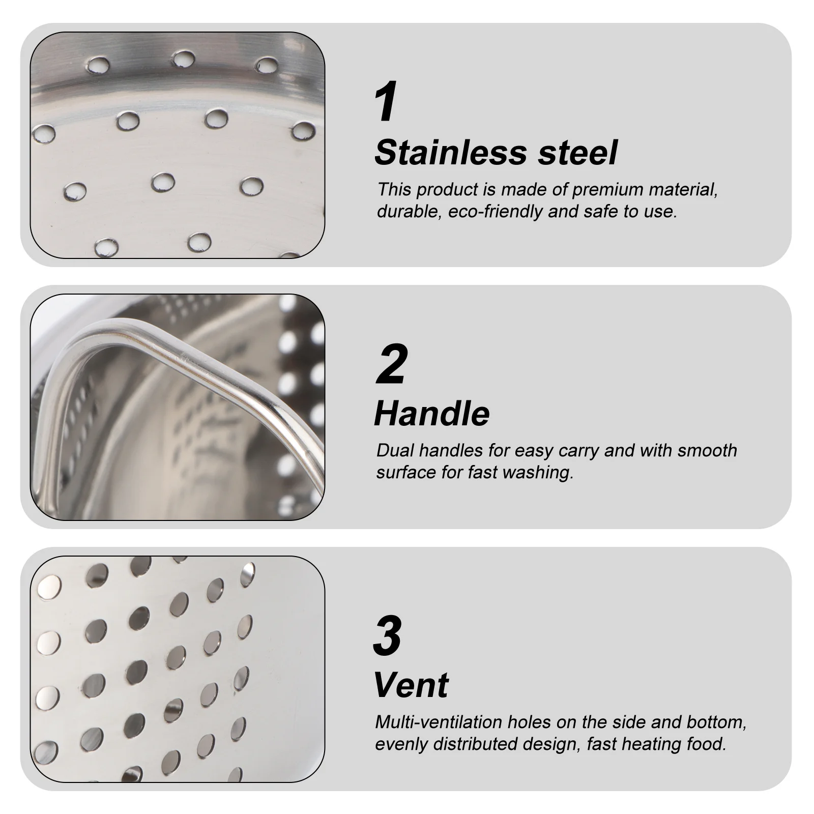 

23Cm Stainless Steel Basket Multi-Vent Holes For Dumplings Buns Kitchen Cookware Grid Food Steamer Handle Bun Steamer