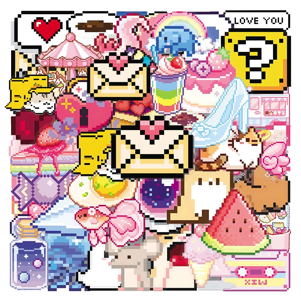 10/30/50 Stück süße lustige Pixel Cartoon Aufkleber ästhetische Aufkleber DIY Laptop Telefon Kühlschrank Koffer Fahrrad Dekoration Aufkleber Kinder Spielzeug