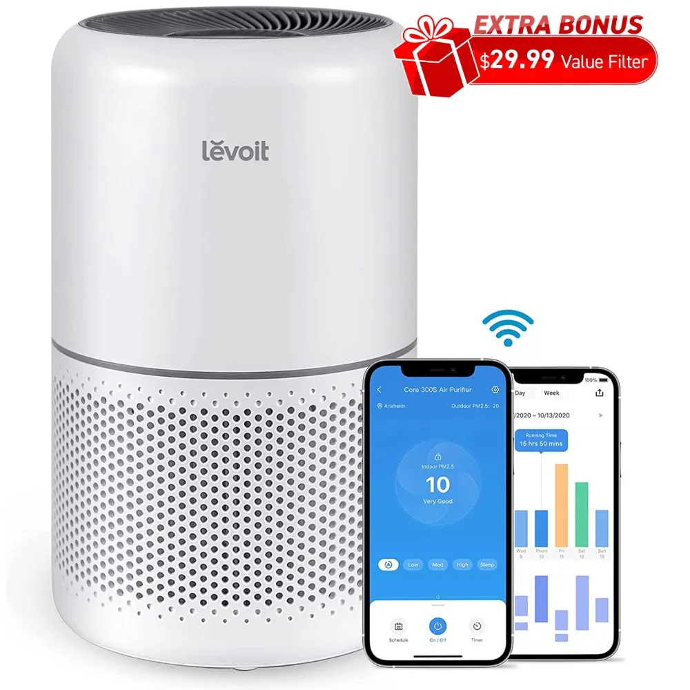 

Воздухоочиститель Levoit H13 True HEPA Smart Plus для больших помещений, до 547 кв. футов, PlasmaPro 300S Plus, белый и серый цвет