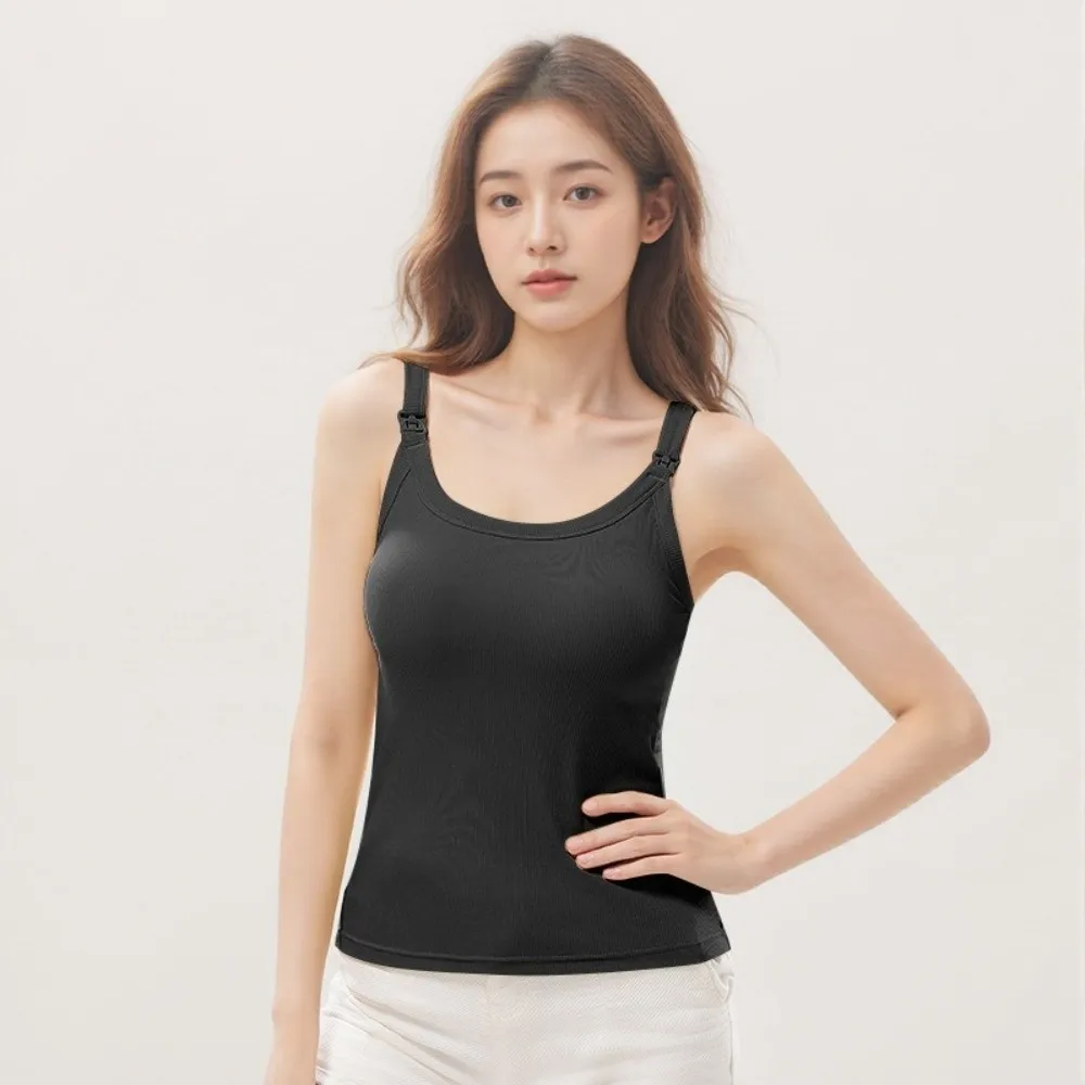 New Solid Color Ribbed Camisole Sleeveless with Fixed Cups Slim Fit Vest Tank Top Pregnant Women