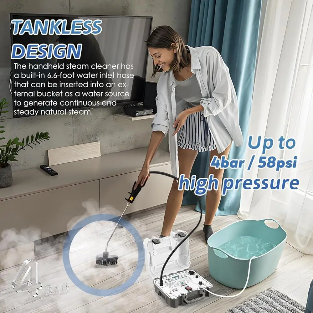 1500W 고압 스팀 청소기 Tankless 15s 가열 230F 자동차 자동차 홈 주방 욕실 그라우트 타일 청소 도구