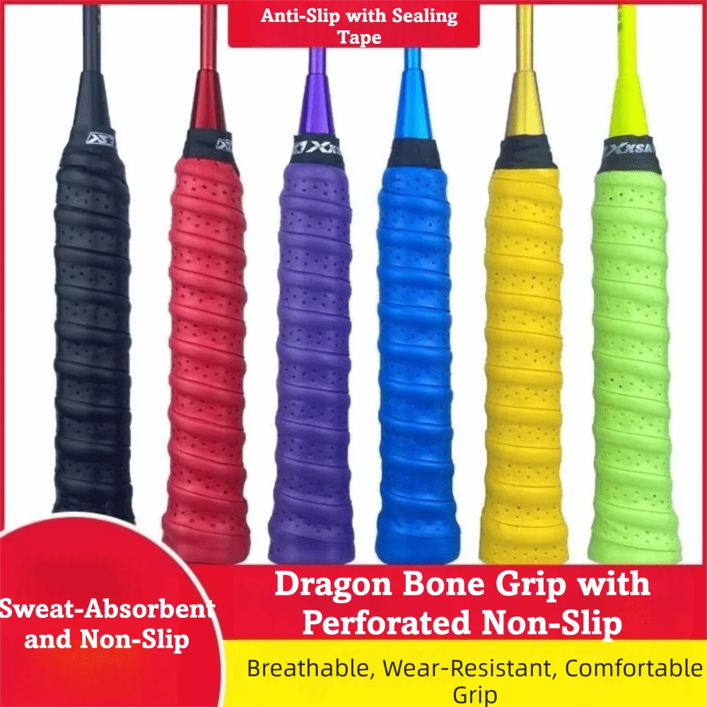 PU Badminton Racket Grip Tape Anti Slip Sweat Absorbent Badminton Overgrip Perforated Raised Ribbed Replacement Overgrip