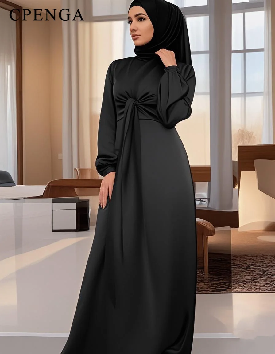 Ramadan อาหรับมุสลิมผู้หญิงเจียมเนื้อเจียมตัวชุดดูไบซาติน Abaya อิสลามเสื้อผ้าวันหยุดชุดเดินทาง 2025 ตุรกี Robe