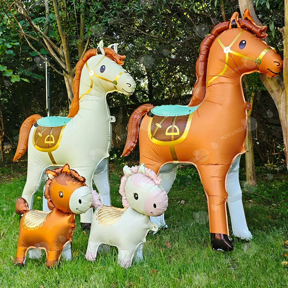 Cartoon Nette Styling Pony Ballon Pferd Aluminium Film Ballon für Bauernhof Party Fotografie Requisiten Geburtstag Dekoration – Detail 5
