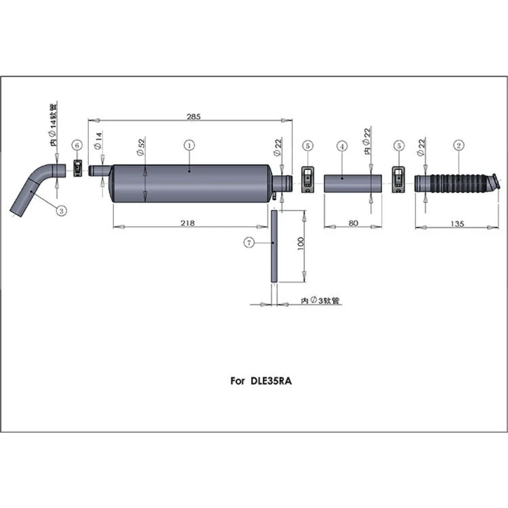 DLE35RA Long Exhaust Pipe Accessories Connecting Pipes Fluororubber Hoses Mufflers Corrugated Pipes RC Aircraf Engine Parts