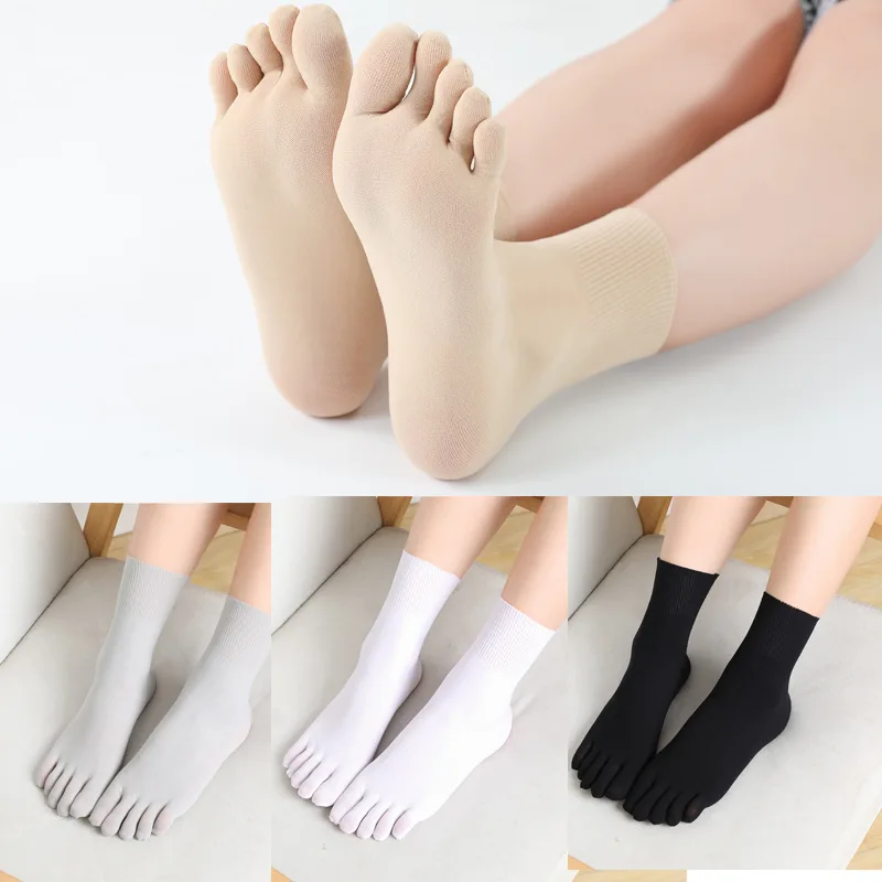 Women Men Unisex Five Finger Socks Spring Summer Sweat-absorbing Loose Toe Socks Breathable Solid Medium Socks Split Toe Socks