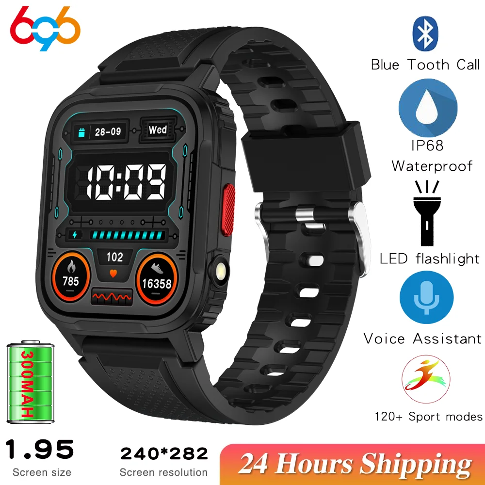 

2025 New Smart Watch Fitness Tracker Blue Tooth Call Heart Rate Blood Oxygen IP68 Waterproof Flashlight Sports Smartwatches