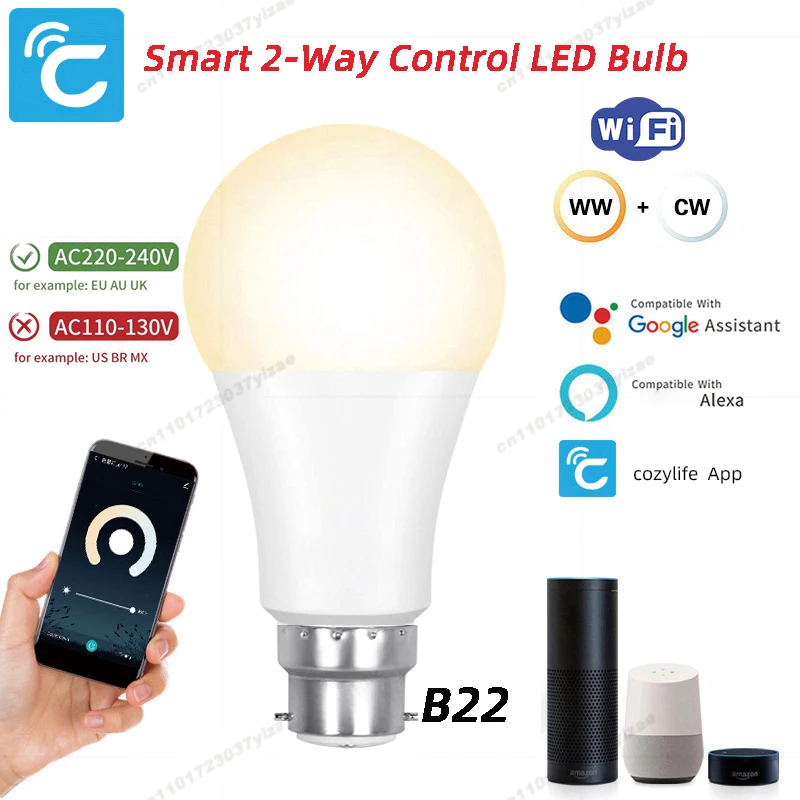 

Светодиодная лампа Cozylife Smart с двусторонним управлением, 220 В, E27 A60, 3 цветовых режима [белый/теплый/нейтральный], голосовое управление Wi-Fi, совместимое с Alexa
