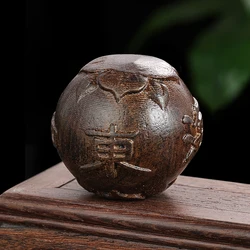 Natural Vietnamese Agarwood Handmade Carve Chinese Character FU Good Fortune Wood Ball Finger Health Exercise Paperweight Decor