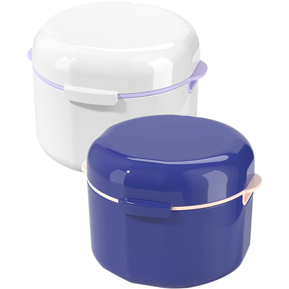 2Pcs Round Denture Box with Clamshell Design Drainage Vent for Retainers Dentures Clear Portable Travel Case