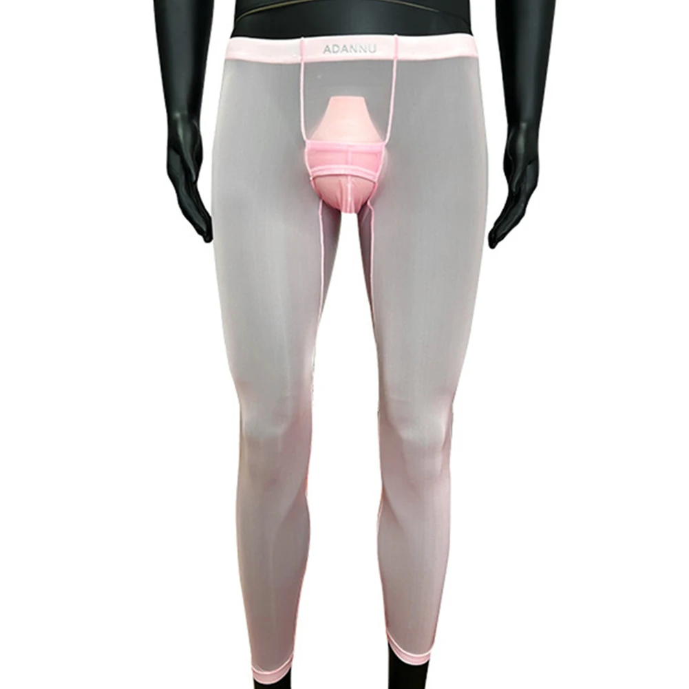 

Sexy Sheer Mens Leggings Lingerie Exotic Pants Elastic Low Rise Ultrathin Breathable Long Boxers Shorts Slimming Trousers
