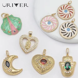 LJRIVER 3 Pieces Charms for DIY Jewelry Making Round Heart Moon Shape Pendant for Women Brass Jewelry Making Materials Wholesale