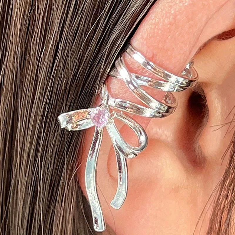 New Design Ribbon Aesthetics Ear Clips Ballet Style Ribbon Bow-knot Ear Cuff Women Korean Fashion Kpop Earring Party Jewelry