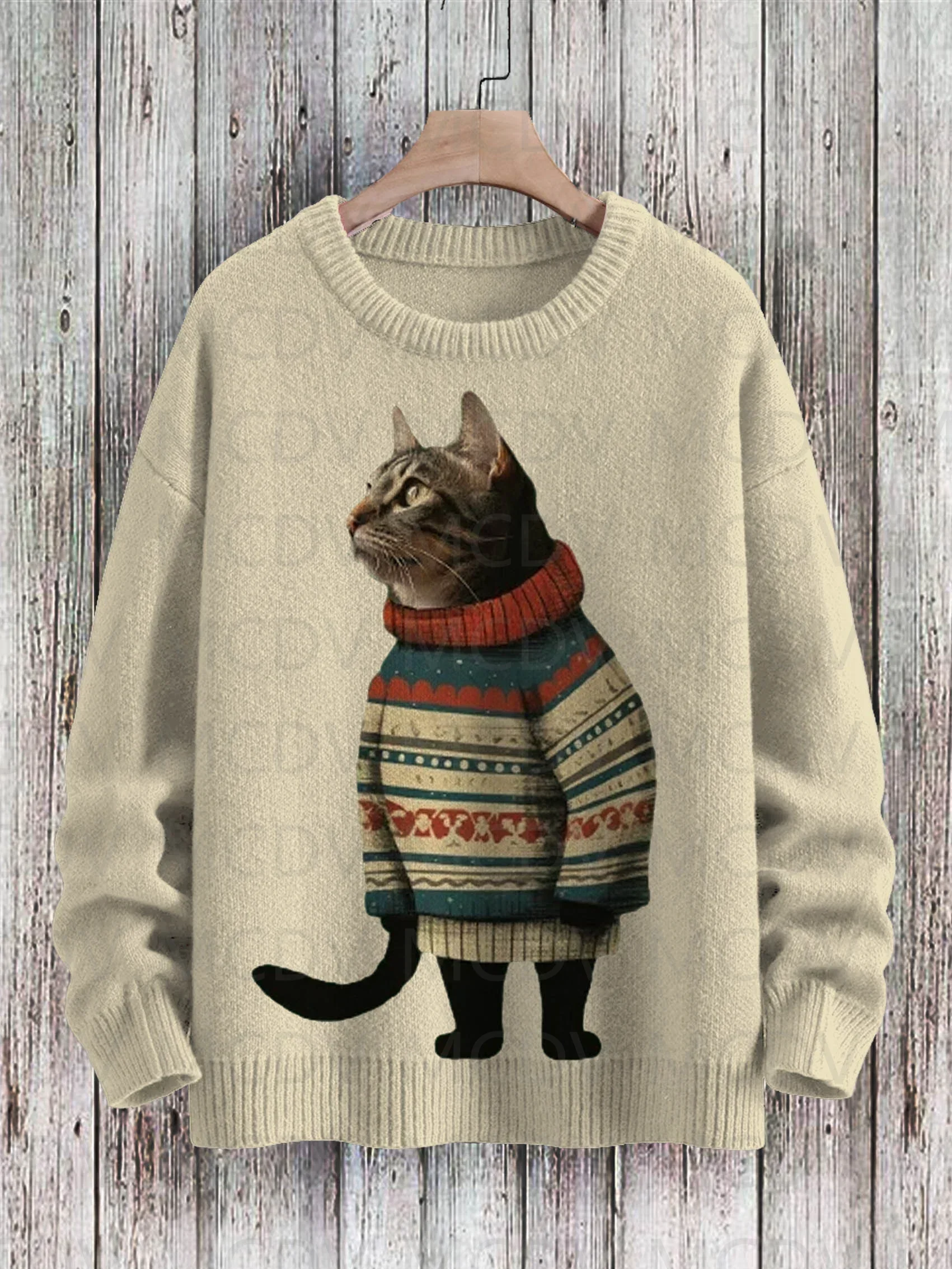 Cute Winter Cat Art Pattern Print Casual Knit Pullover Sweater  Men's For Women's Pullover