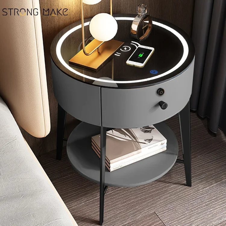 Nordic Bedroom Smart Furniture Modern Drawer Smart Nightstand Led Night Stand Smart Bedside Table With Wireless Charging