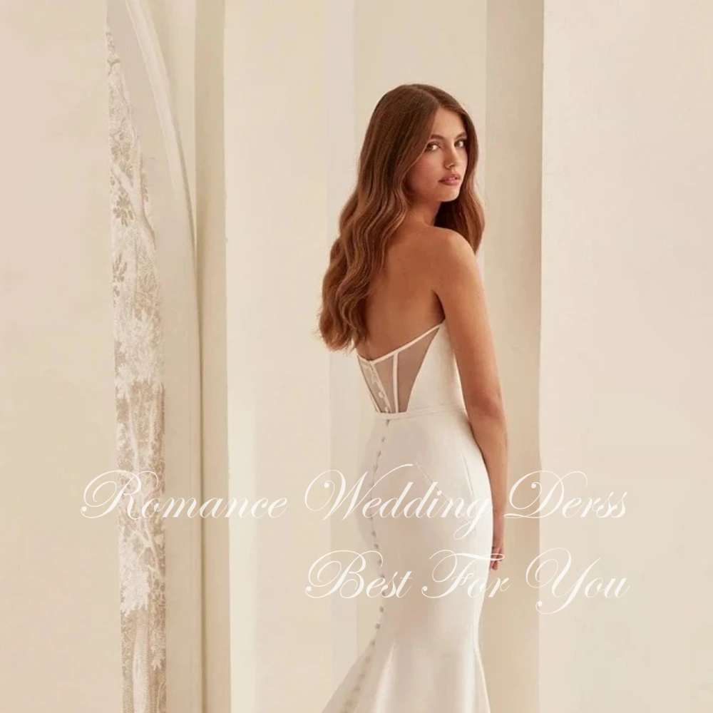 Simple V-Neck Mermaid Wedding Dress Women Sleeveless Open Back Buttons Floor-Length Court Train Vestidos De Novia Customized image 5