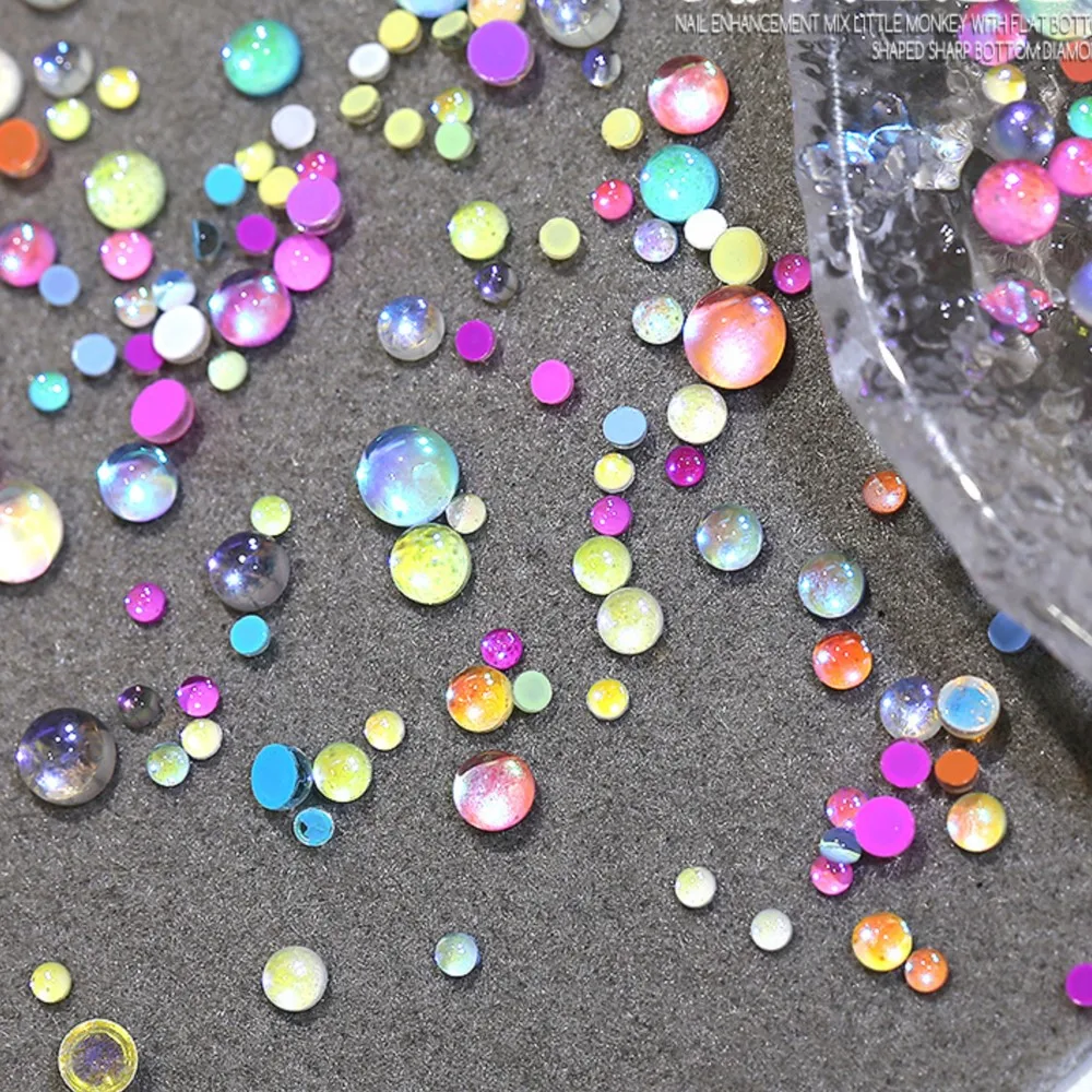 200PCS Mix 1.5-5mm Aurora Macaron Flatback Semi-ball Mermaid Bubble Beads Nail Art Rhinestones Jewel Decorations Manicure Charms