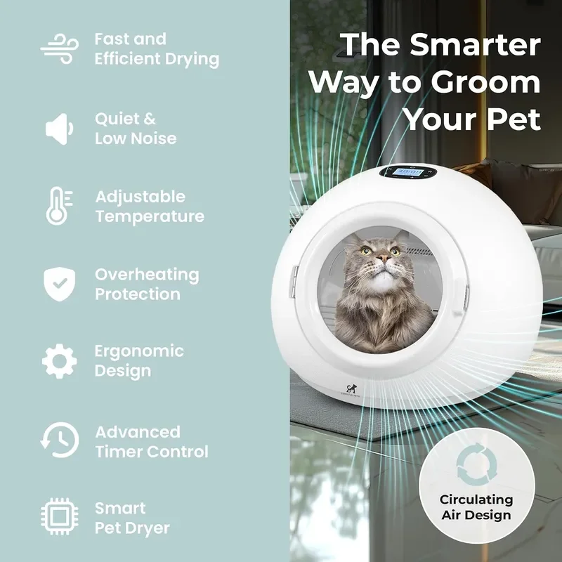 55L Smart Pet Grooming Dryer Box Quick Low Noise Self Dry Portable Fast Hair Drying for Dogs Cats Small Pets Dries Pet