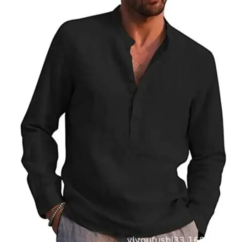 Solid Casual Loose Plain Linen Shirts for Men 2023 Trend Normal Men's Long Sleeves Oversized Shirts Elegant Fashion Male Tops