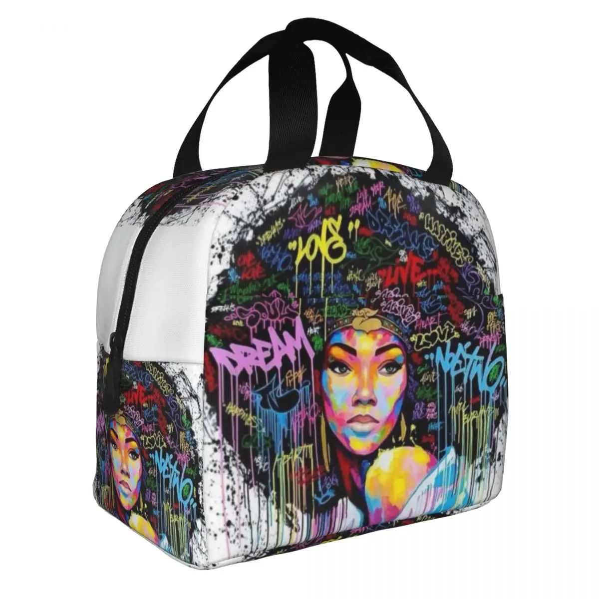 American African Girl Black Women Lunch Bag Reusable Cooler Warm Insulated Lunch Box For School Picnic Travel Food Tote Bags