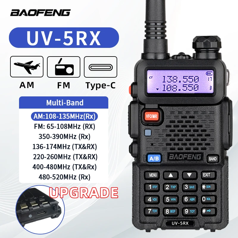 Baofeng UV-5RX Walkie Talkie Type-C Wireless Copy Frequency AM FM Long Rang Powerful Two Way Portable Radio UV-5R New Upgrade