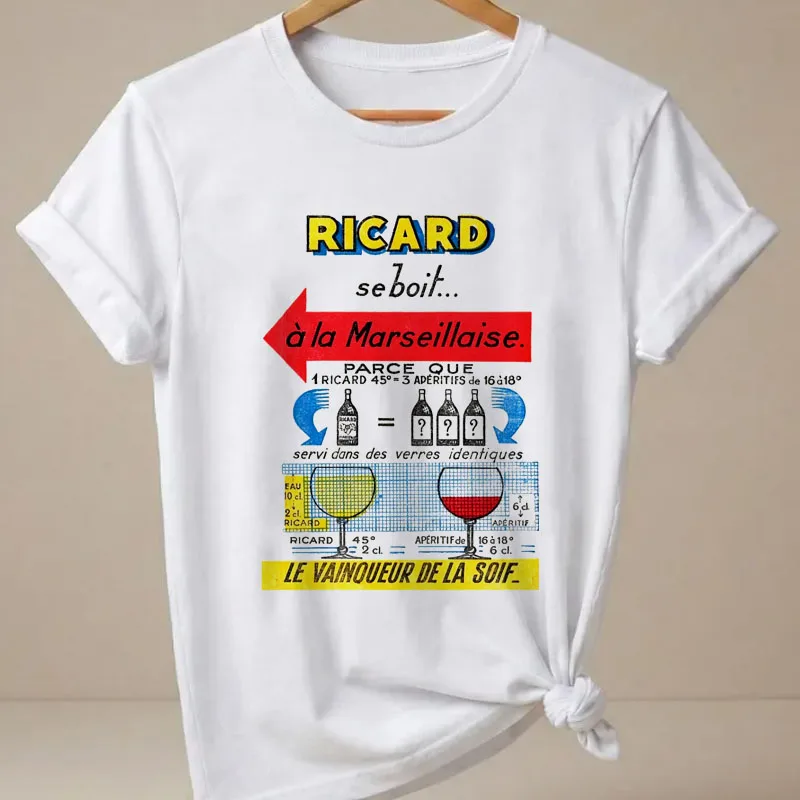 Sommer Ricard Grafik-T-Shirts für Damen und Herren, lässiges Rundhals-Kurzarm-T-Shirt, weiches, atmungsaktives, bedrucktes T-Shirt für Damen, T-Shirts, Tops – Detail 3