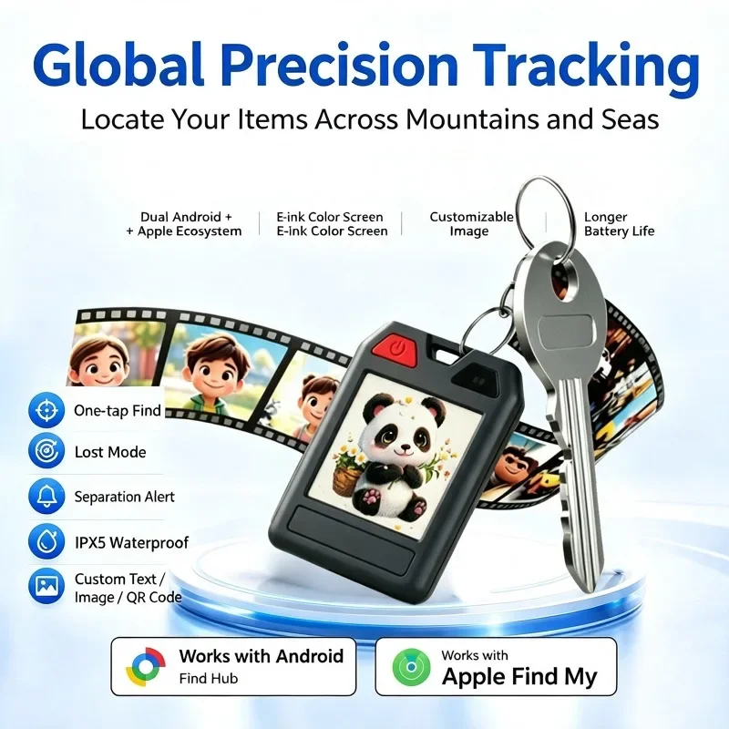 1.54 inch E-ink Display E-paper Dual-System Pet Tracker Wallet Keychain Anti-Loss Device Compatible With iPhone iOS and Android