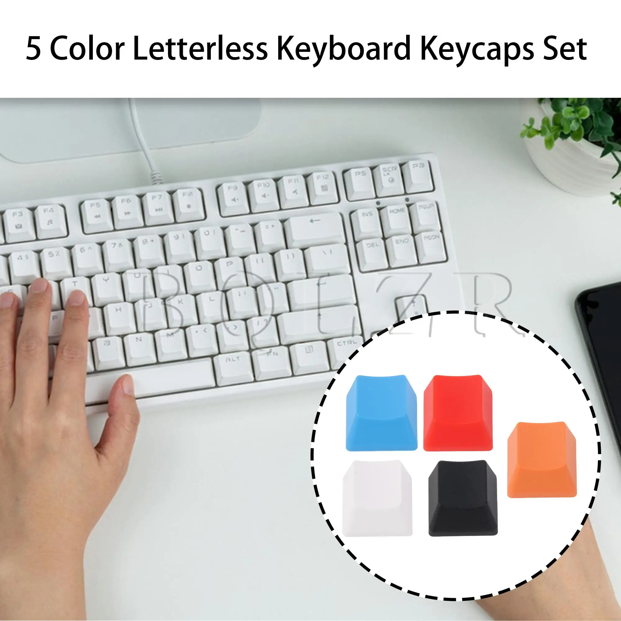 BQLZR 5 Pcs Keycaps for Keyboard Black White Red Blue Orange-Red 5 Colors Set