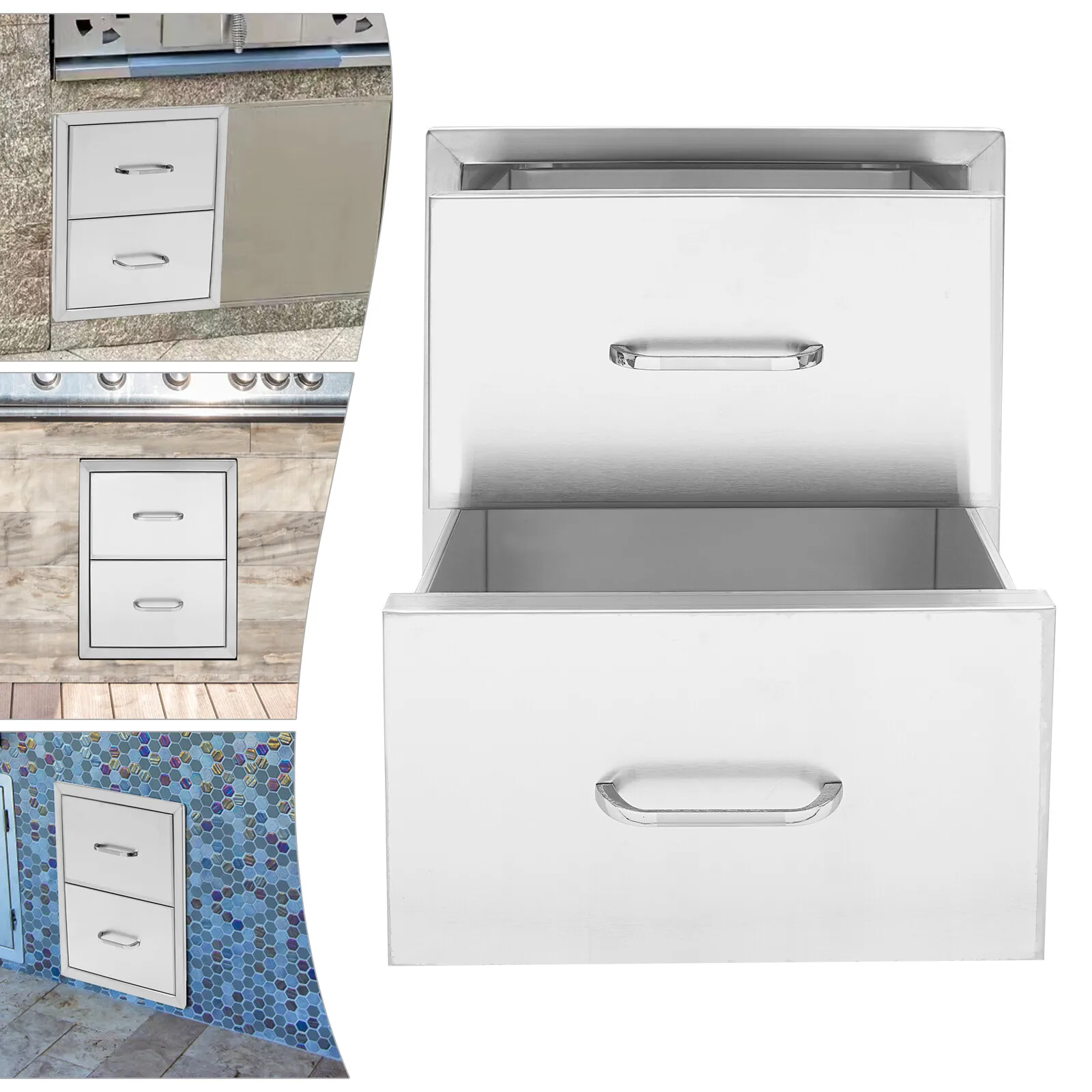 Outdoor Kitchen Pull Out Trash Bin, Double Access Storage, Stainless Steel, Large Capacity for Kitchenware