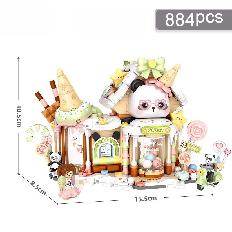 SEMBO الباندا الآيس كريم منزل اللبنات العصرية اللعب تجميعها الذواقة متجر عرض الشارع نموذج Diy بها بنفسك المقصورة سطح المكتب الزينة #6