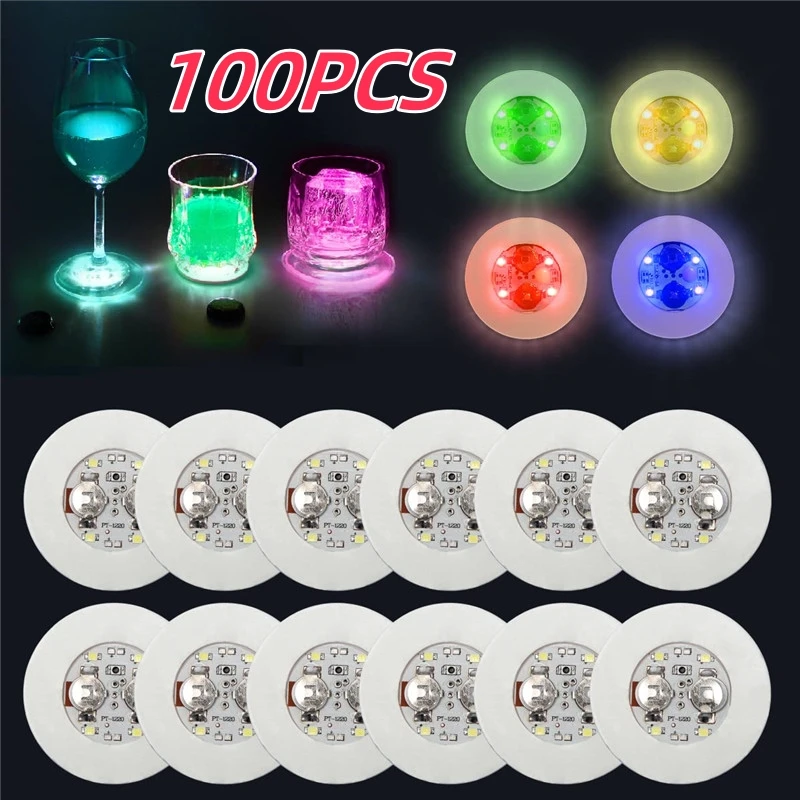 1-200PCS LED Coaster Light Up Coasters Stickers Liquor Bottle Drink Luminous Cup Mat Club Bar Party Car Wedding Vase