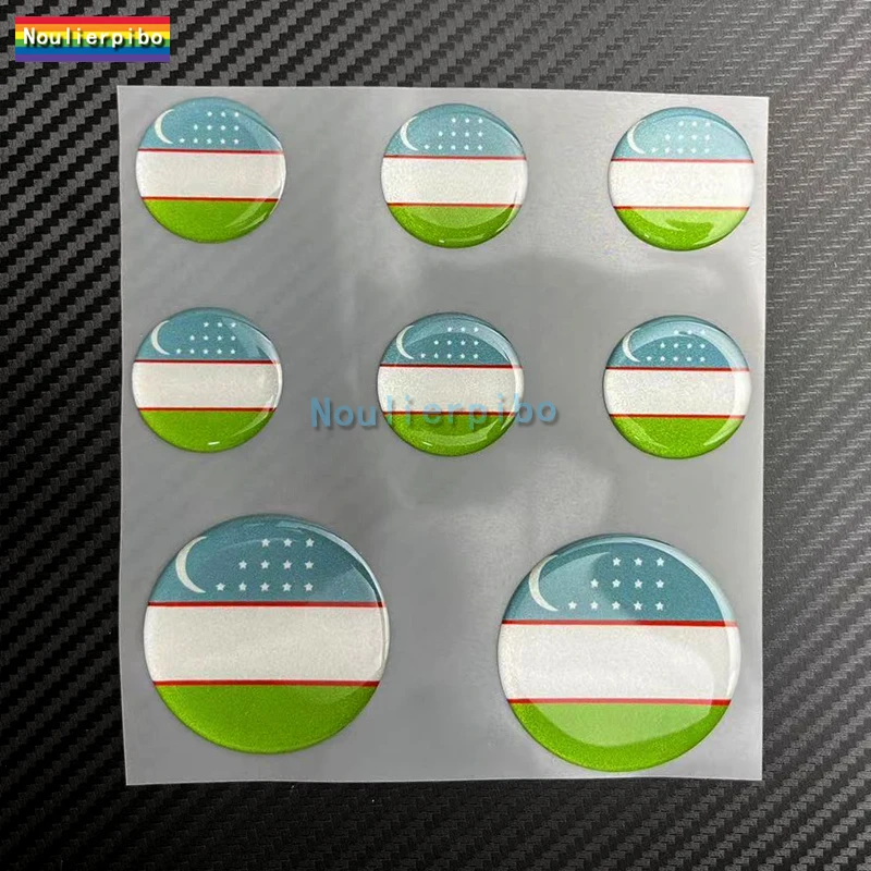 

8 Piece Uzbekistan Flag Sticker Gel Dome Resin Sticker 3D Car Sticker Vinyl Decal Car Motorcycle Van Dirt Bike Laptop Decal