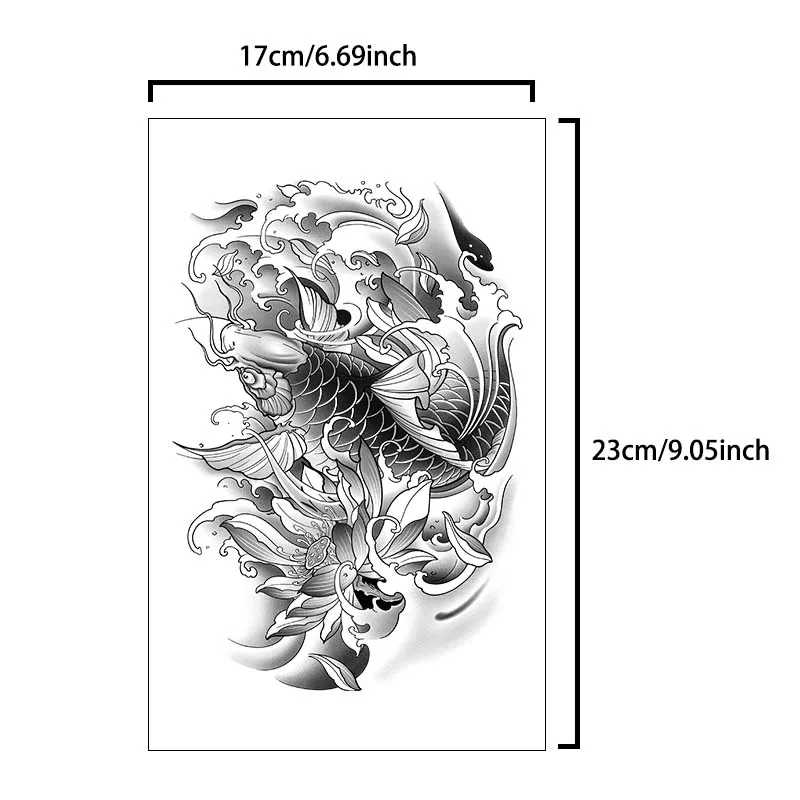 Koi Fish Waterproof Temporary Tattoo Sticker, for use on arms and shoulders, Long-lasting 1-2 weeks, Semi-Permanent Fake Tattoo
