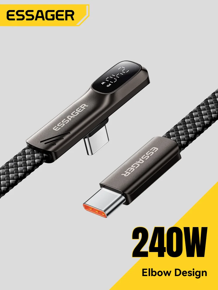 Kabel USB C Essager 240W z złączem kątowym, szybki kabel do ładowania z chipem E-Marker, cyfrowy wyświetlacz, kabel do transmisji danych do laptopów, iPhone'ów, Samsungów, Huawei. — zdjęcie produktu 7