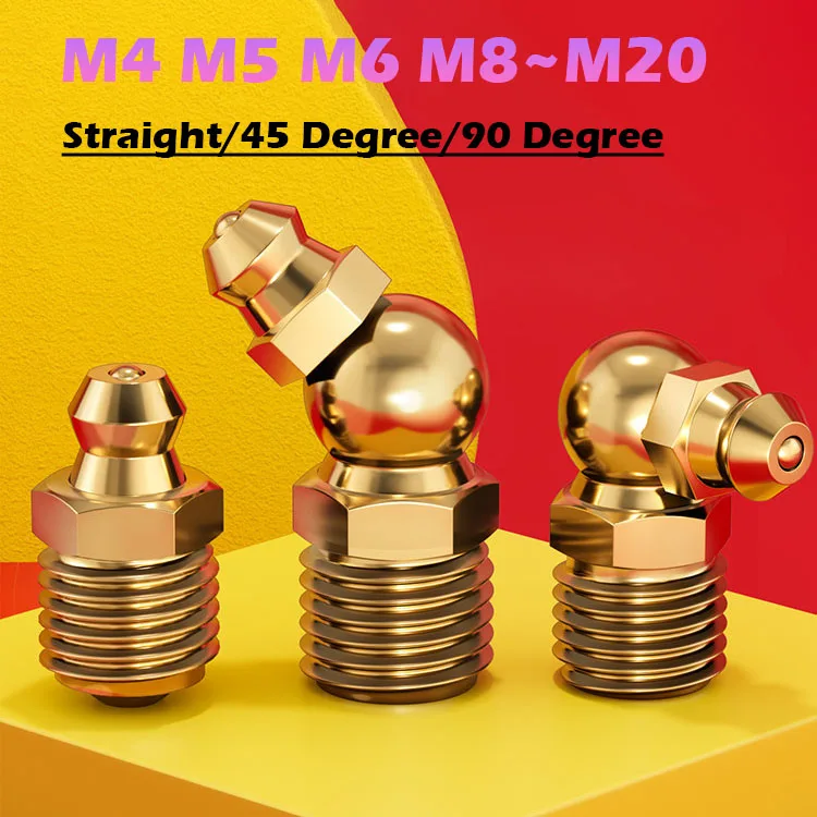 Brass Grease Nozzle With Straight And 45 Degree And 90 Degree Fittings Copper Oil Nozzle Oil Gun M4 M5 M6 M8 M10 M12 M14 M16 M20