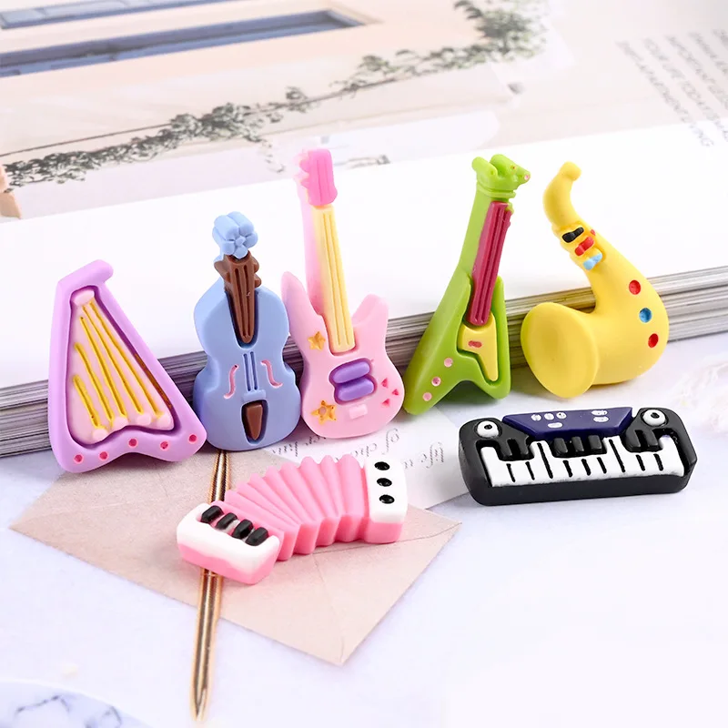 10pcs Cartoon Kawaii Resin Mini Musical Instrument Scrapbooking Supplies Craft Cabochon Flatback Charm Miniature Accessories DIY view 3