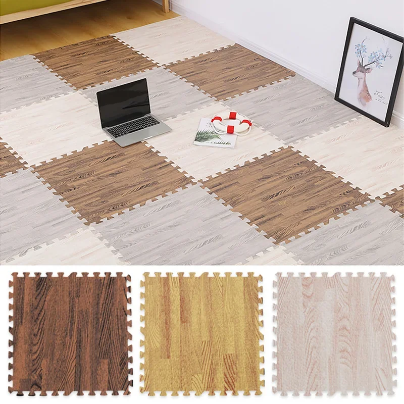 Wooden Grain Floor Mat Fashion Foam Play Splicing Bedroom Thicken Soft Modern Floor Kids Rug Living Room Crawling Carpet