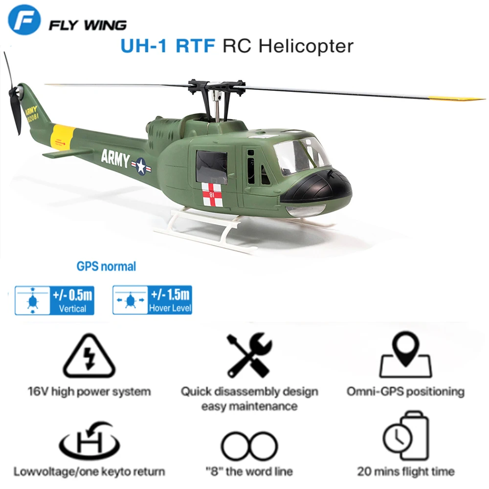 

Flying Wing UH-1 Huey Virtual Helicopter RTF/PNP Simulation Remote Control Model Aircraft 470 Class with H1 Flight Control GPS