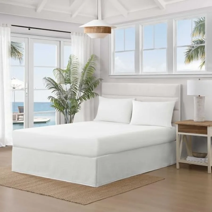 

Покрывало для кровати из мягкой жатой ткани с выемкой 15 дюймов, с тонким текстурным узором, устойчивое к сминанию, с разрезами по углам для изысканной эстетики Island E