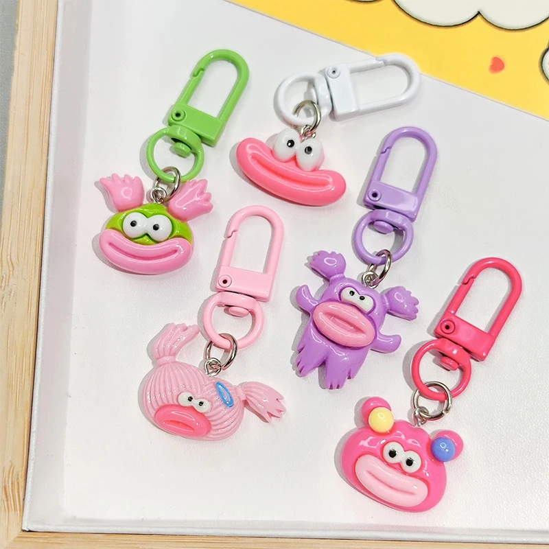 Cute Sausage Mouth Keychain Fried Hair Potato Keyring Big Mouth Monster Pendant Backpack Charm Key Chain Car Bag Pendant Decor