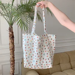 Canvas Women's Shopping Bag Flower Print Fashion Folidng Large Shopper Tote Purse Bags Pouch Travel Grocery Shoulder Pouch Case