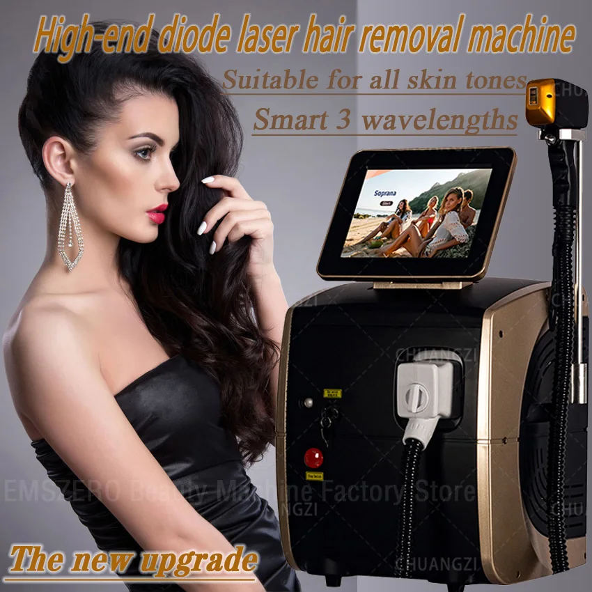 

Diode Laser Hair Removal Machine Depiladora Laser 808NM 755NM 1064NM Tender Skin Safe Painless Permanent Depilation High Power