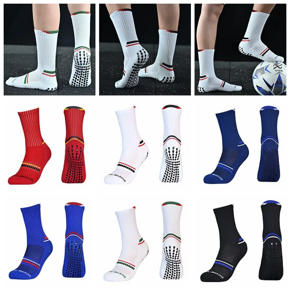 Glue Dispensing Football Anti Slip Sock Mid-Calf Non Slip Grip Socks for Soccer Towel Bottom Anti-slip Football Towel Socks