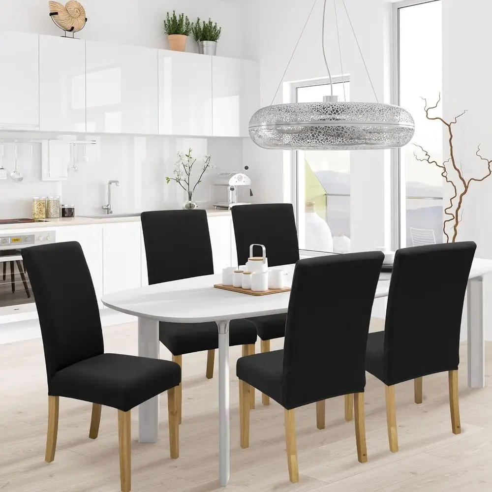 Elastic Dining Chair Covers Set of 6, Removable Washable Seat Protectors for Kitchen, Home, Hotel Banquets