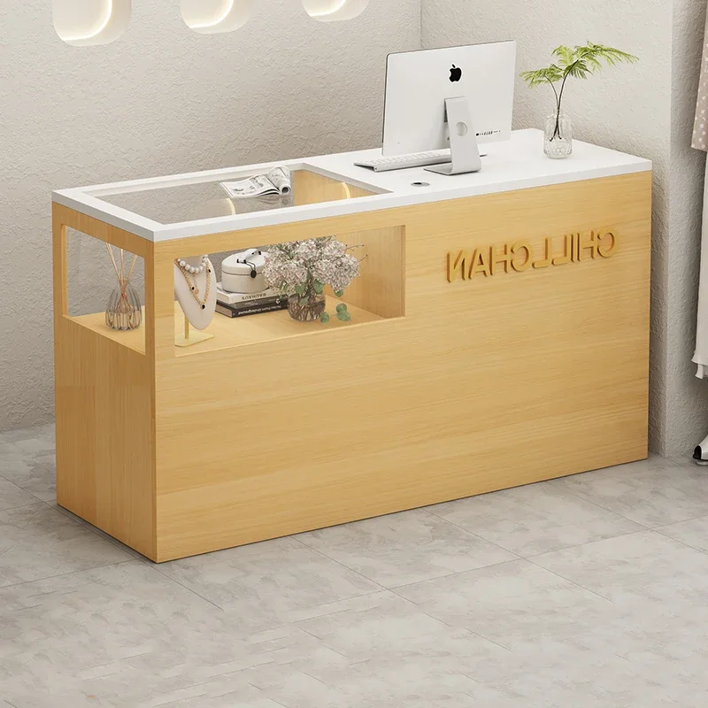 Exibição exclusiva mesas de recepção decorações de armazenamento salão de beleza recepção escritório checkout na moda empfangtheke móveis da moda