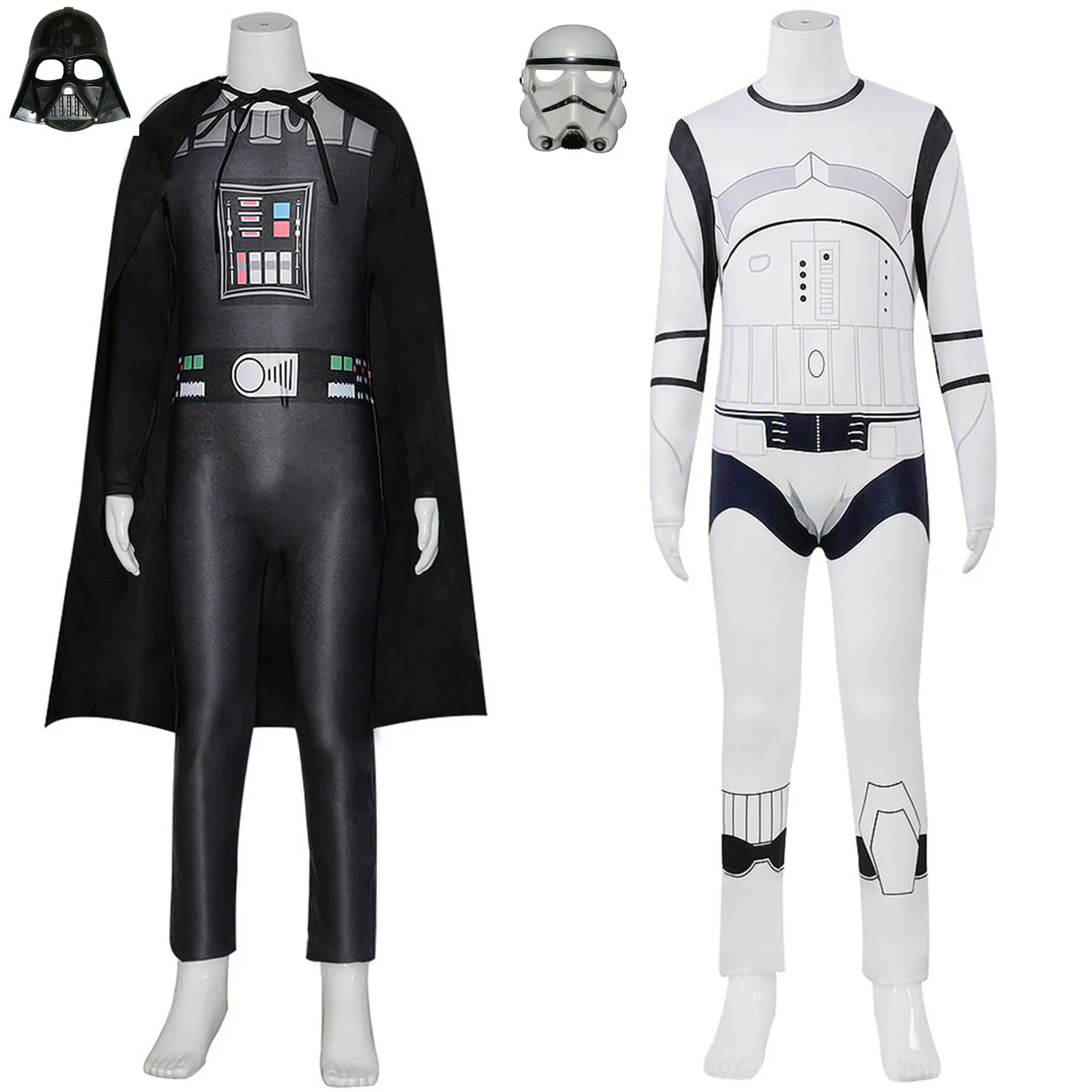 Boys' Black Warrior Costume White Storm Trooper with Mask For Man Kids Halloween Costumes Cosplay Role Play Party