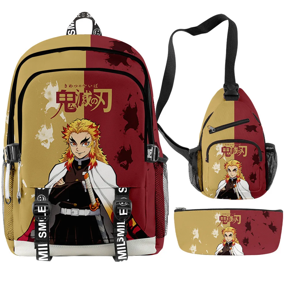 Fashion Kpop Kimetsu No Yaiba Tomioka 3D Print 3pcs/Set Student School Bags multifunction Travel Backpack Chest Bag Pencil Case