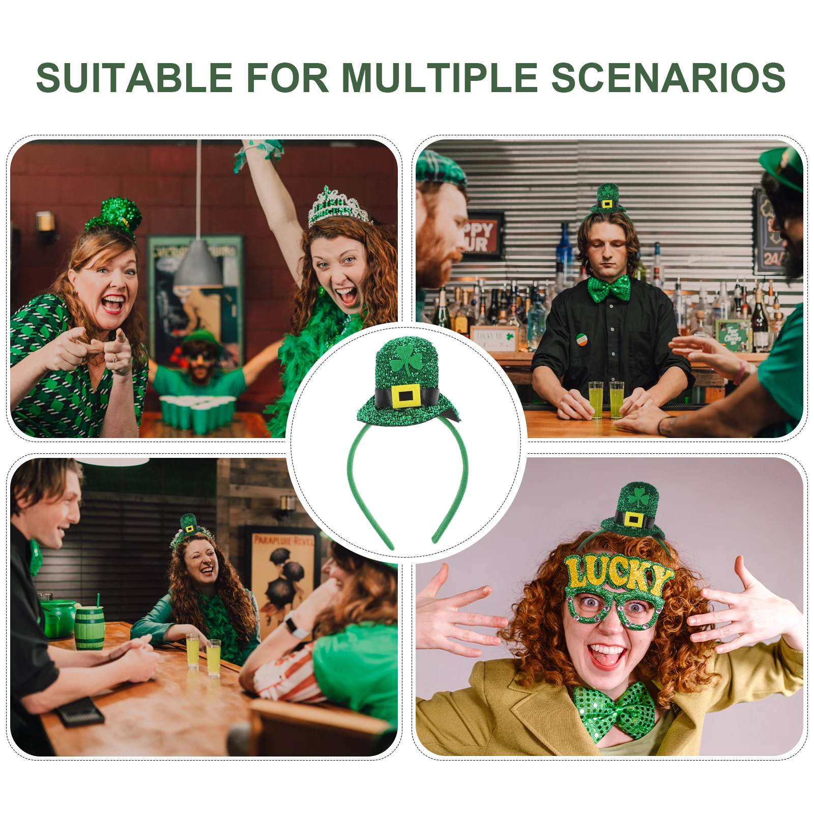 

Clover Headb Women Hair Decor Saint Patricks Day Party Supplies Festival Photo Prop Lucky Shamrock Hoops Accessory