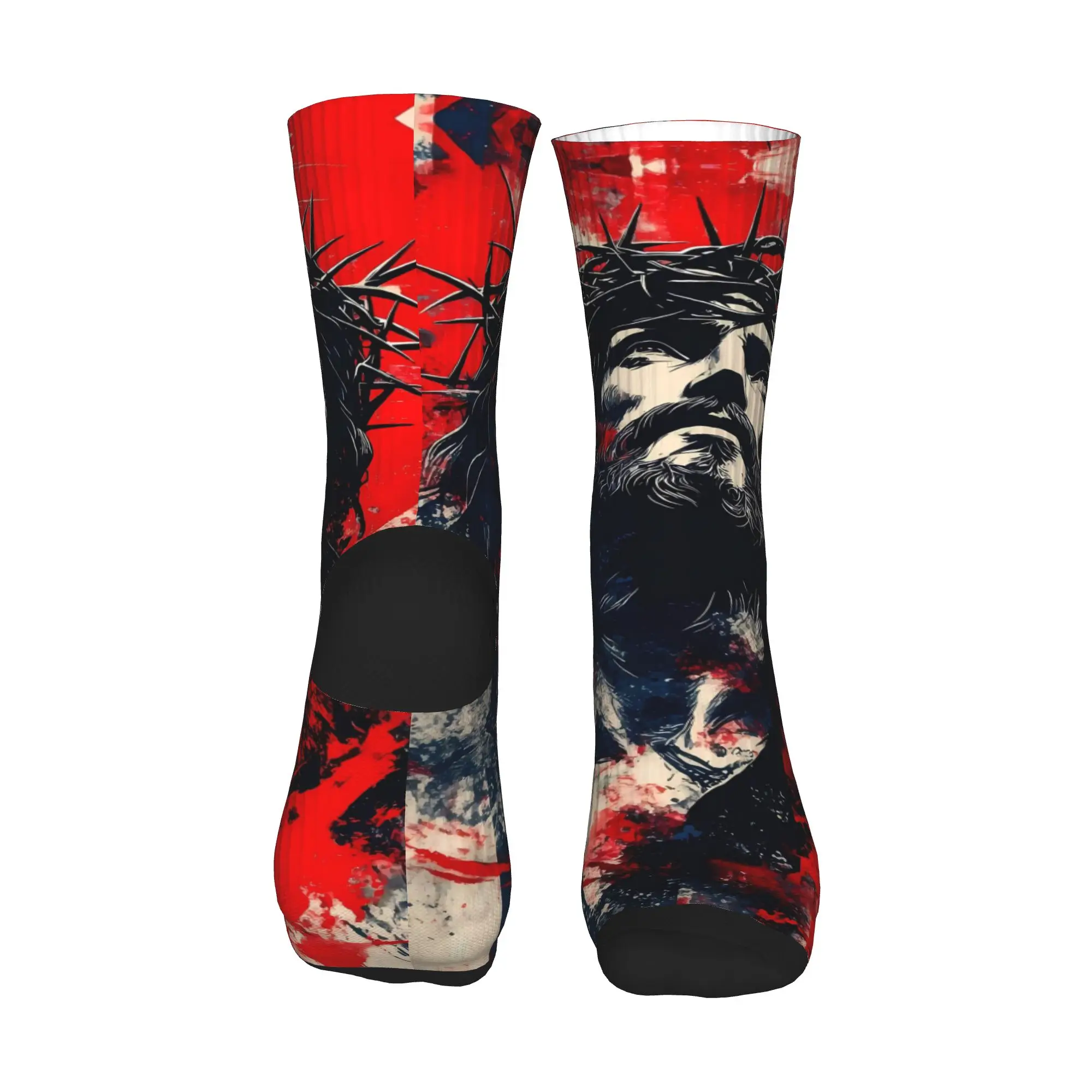 ถุงเท้าลายพระเยซูคริสต์ ถุงเท้ากันลื่น ถุงเท้าคู่รัก ถุงเท้านุ่ม อุ่น ใส่ได้ทั้งภายนอกและภายใน ถุงเท้าลายกราฟิกสไตล์ฮาราจูกุสำหรับฤดูใบไม้ร่วง