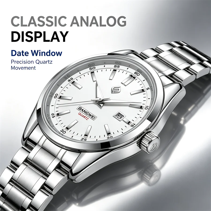 BANMGWEI Fashion Men Quartz Watch with Luminous Date Numbers Waterproof Luxury Wristwatch Stainless Steel Men's Watch Reloj
